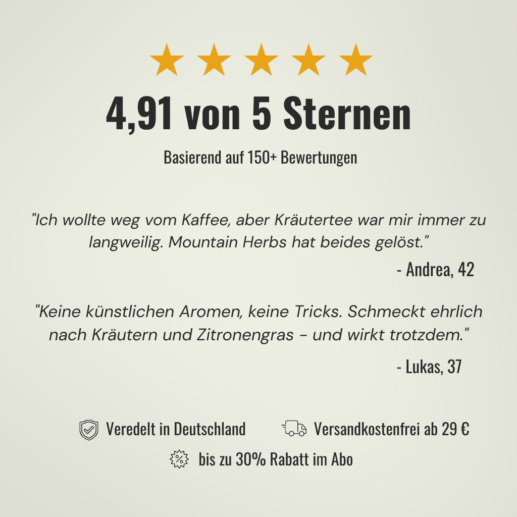 Koffeintee Mountain Herbs - Bergkräuter, Zitronengras